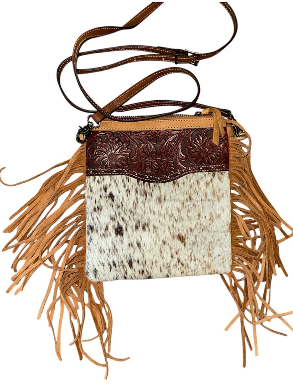 NEW Western Fringe Genuine Leather Calf Hair Purse Crossbody Bag Small